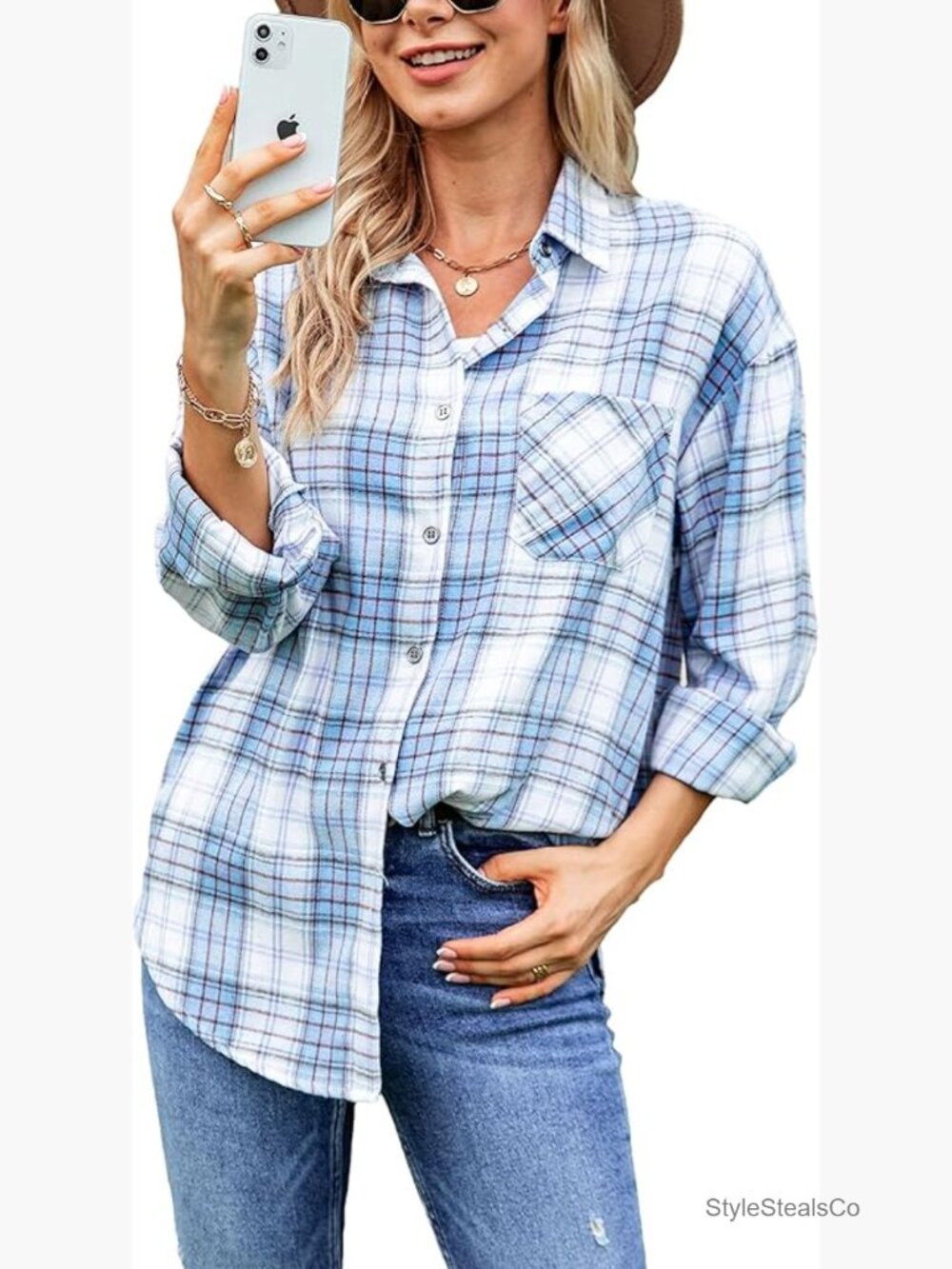 Oversized Flannel Button Down Shirt Long Sleeve Plaid Blouse Casual